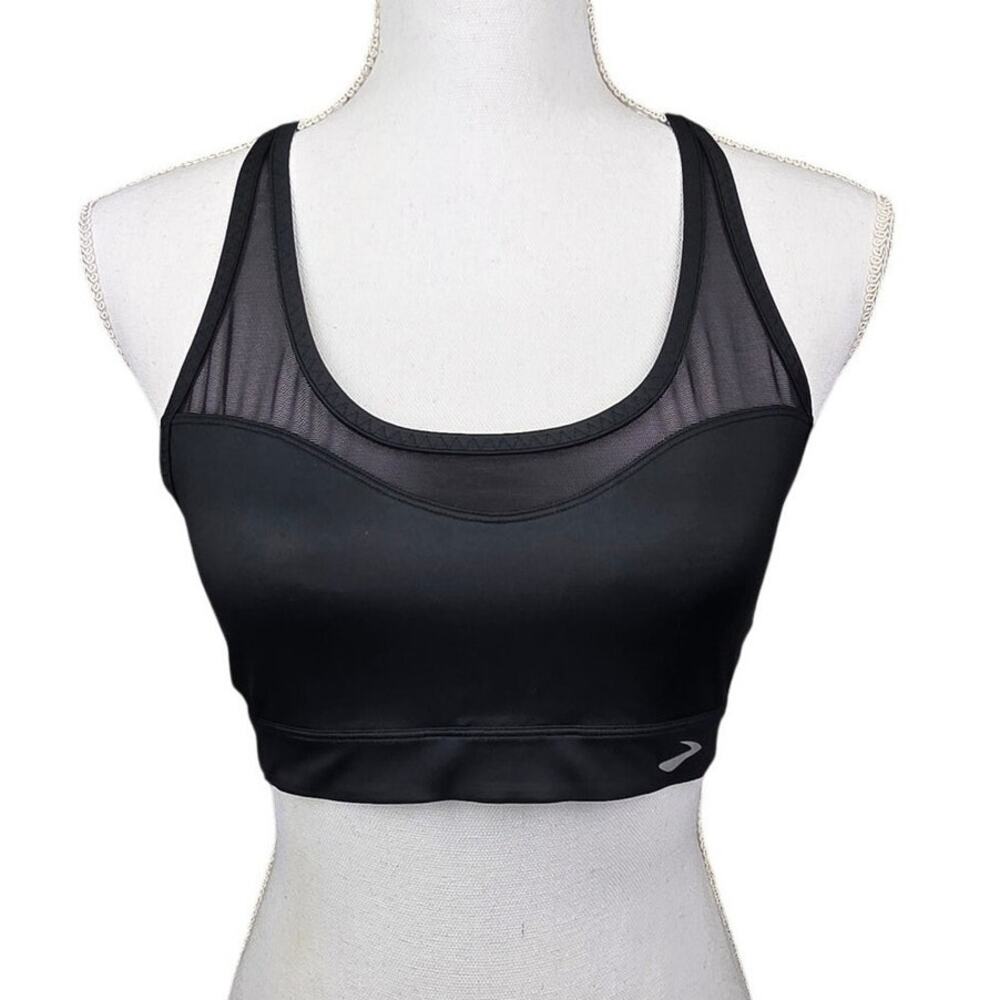 BROOKS WOMEN’S SPORTS BRA – SIZE MEDIUM – BLACK WITH MESH DETAIL – STYLE 300633